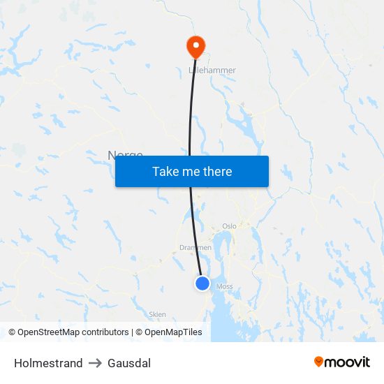 Holmestrand to Gausdal map