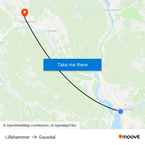 Lillehammer to Gausdal map