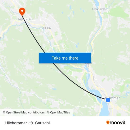 Lillehammer to Gausdal map