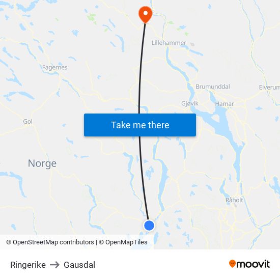 Ringerike to Gausdal map