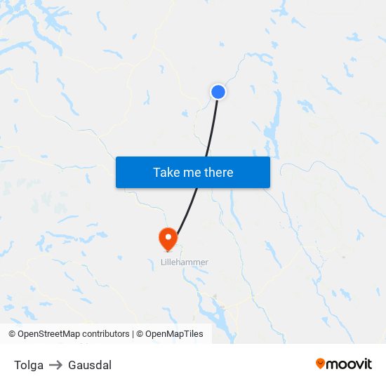 Tolga to Gausdal map