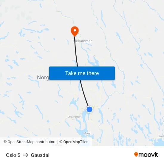 Oslo S to Gausdal map