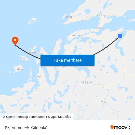 Skjerstad to Gildeskål map
