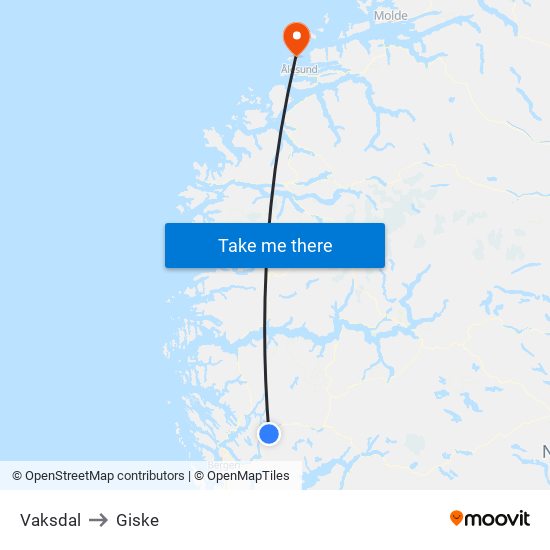 Vaksdal to Giske map