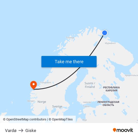 Vardø to Giske map