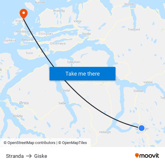 Stranda to Giske map