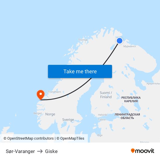 Sør-Varanger to Giske map