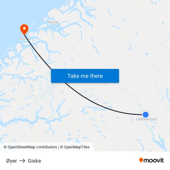 Øyer to Giske map