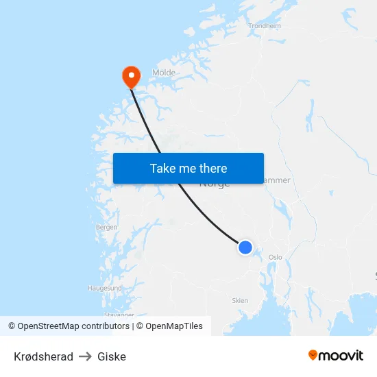 Krødsherad to Giske map
