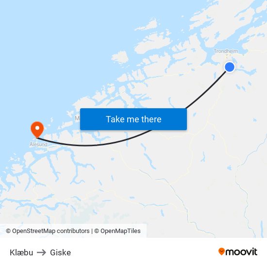 Klæbu to Giske map