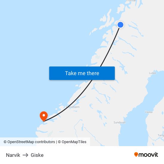 Narvik to Giske map