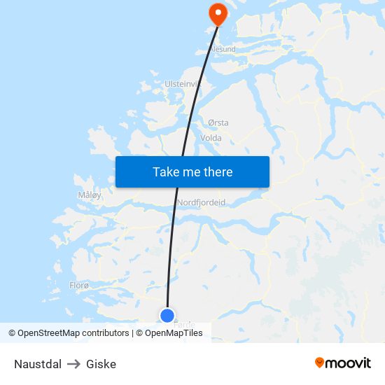 Naustdal to Giske map