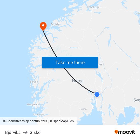 Bjørvika to Giske map