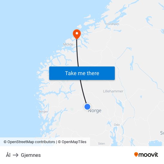 Ål to Gjemnes map