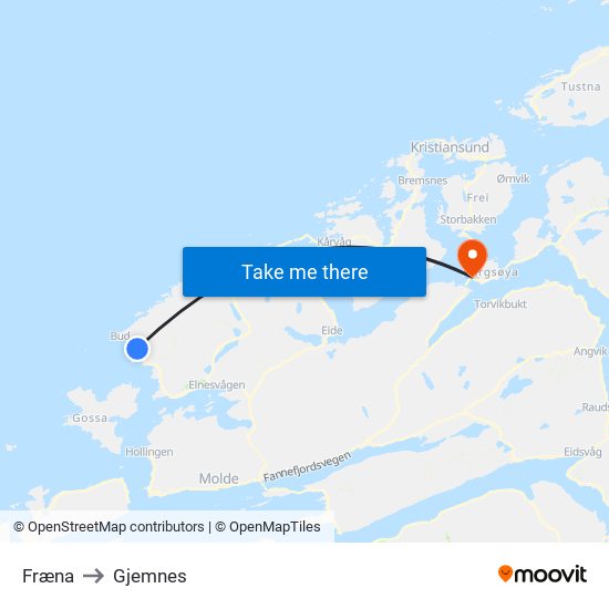 Fræna to Gjemnes map