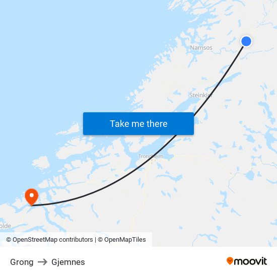 Grong to Gjemnes map