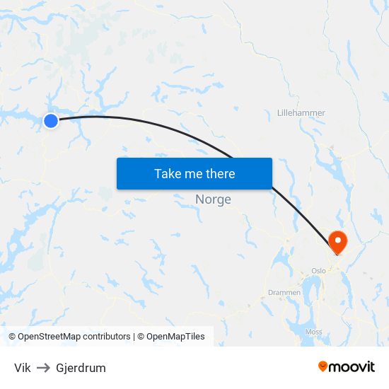 Vik to Gjerdrum map