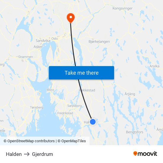 Halden to Gjerdrum map