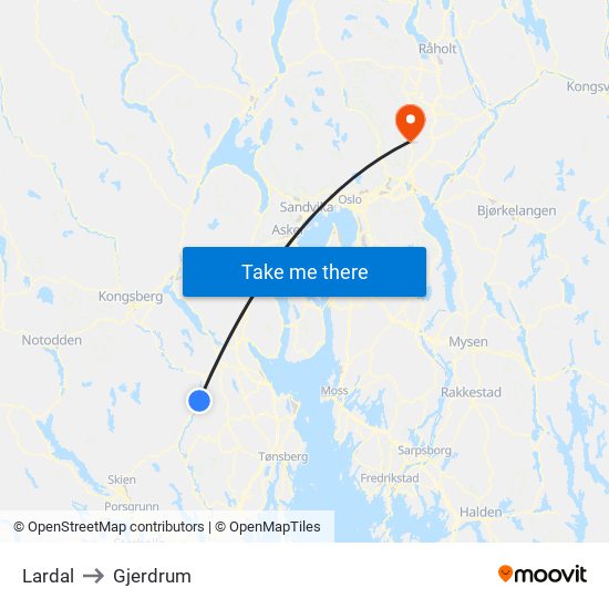 Lardal to Gjerdrum map