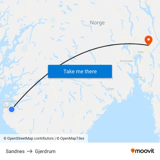 Sandnes to Gjerdrum map