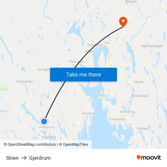 Skien to Gjerdrum map