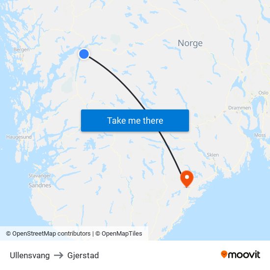 Ullensvang to Gjerstad map