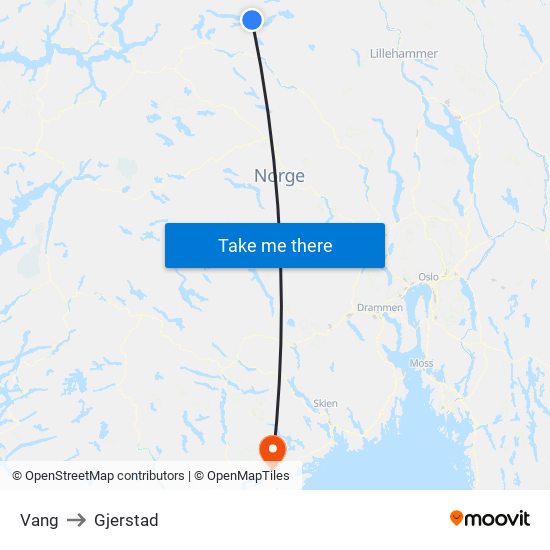 Vang to Gjerstad map