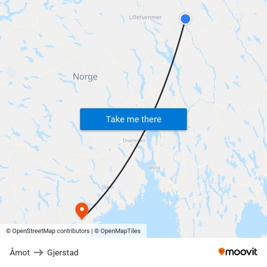 Åmot to Gjerstad map