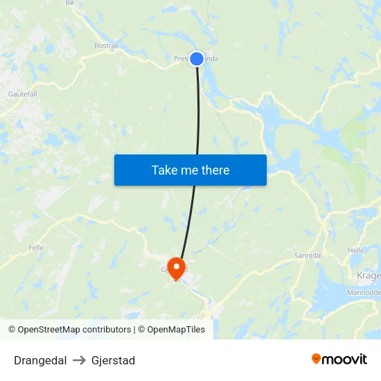 Drangedal to Gjerstad map