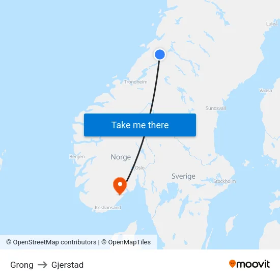 Grong to Gjerstad map