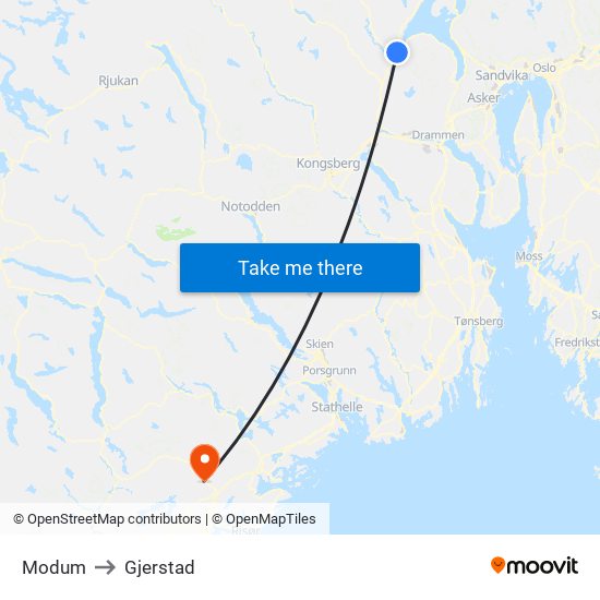 Modum to Gjerstad map