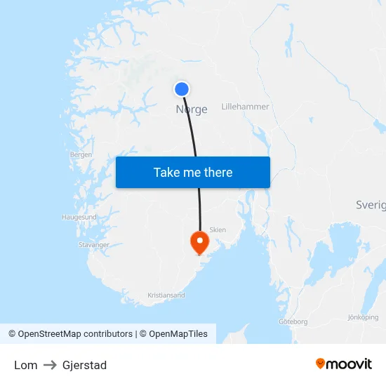 Lom to Gjerstad map