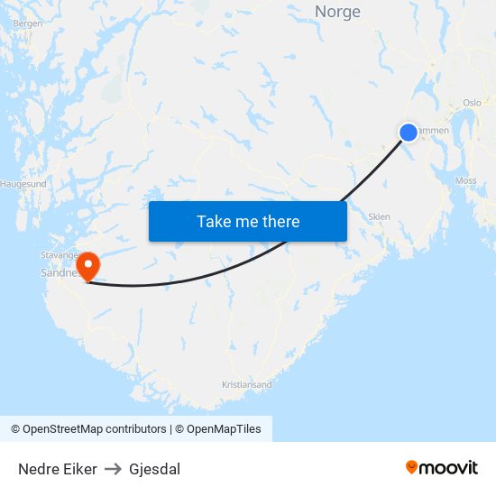 Nedre Eiker to Gjesdal map