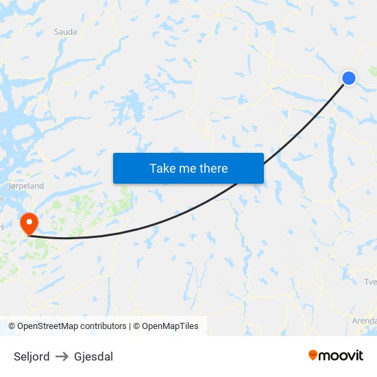 Seljord to Gjesdal map