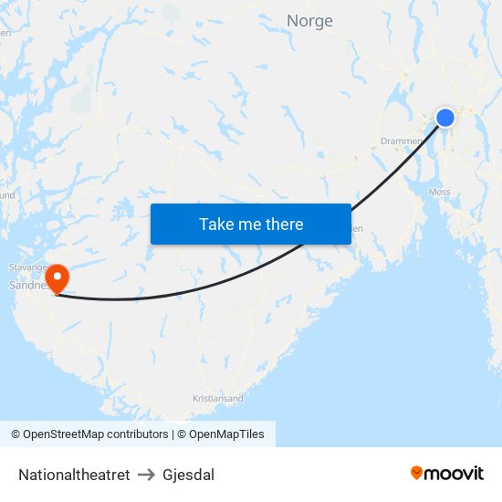 Nationaltheatret to Gjesdal map