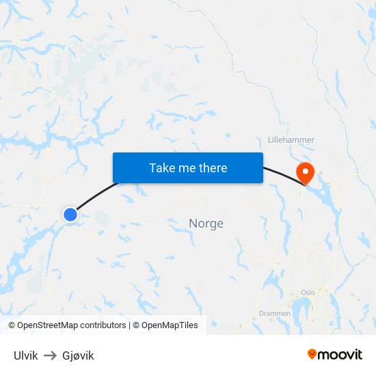 Ulvik to Gjøvik map