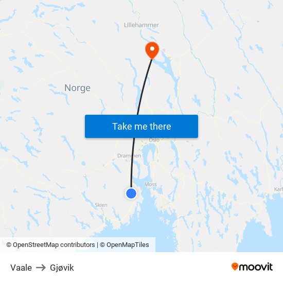 Vaale to Gjøvik map