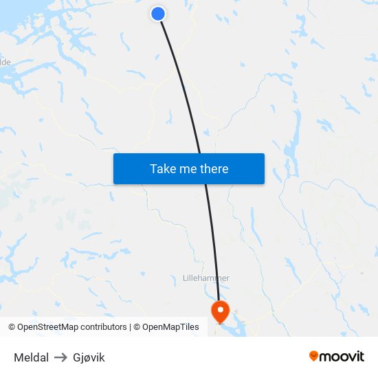 Meldal to Gjøvik map