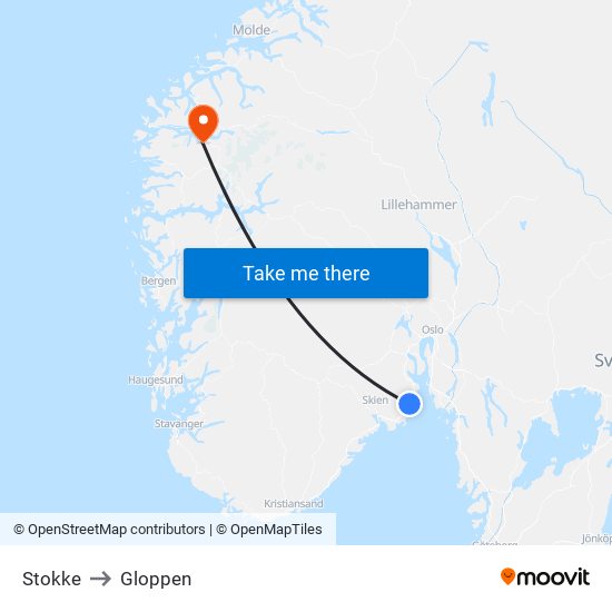 Stokke to Gloppen map