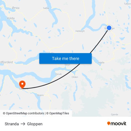 Stranda to Gloppen map