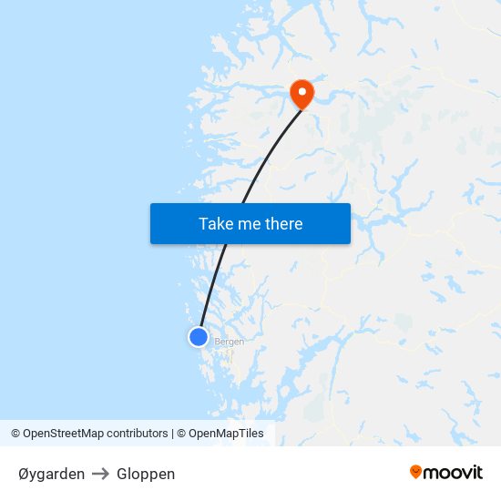 Øygarden to Gloppen map