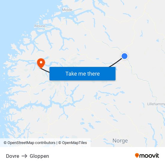 Dovre to Gloppen map