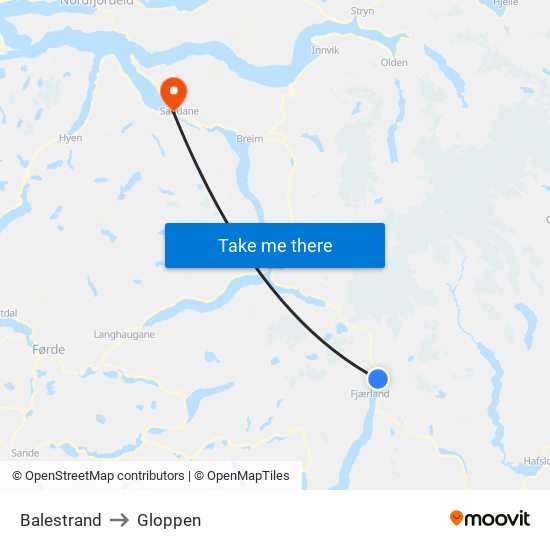 Balestrand to Gloppen map