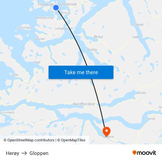 Herøy to Gloppen map