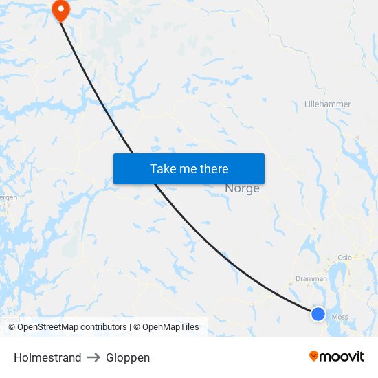 Holmestrand to Gloppen map