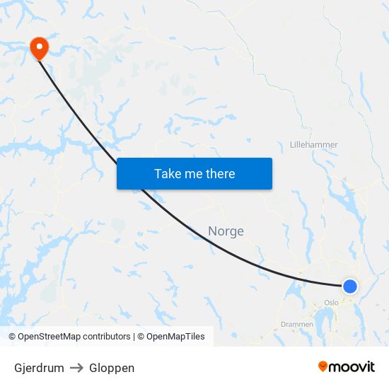 Gjerdrum to Gloppen map