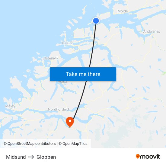 Midsund to Gloppen map
