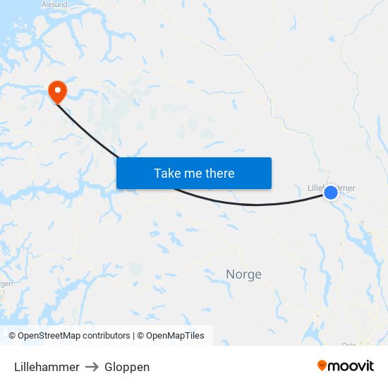 Lillehammer to Gloppen map