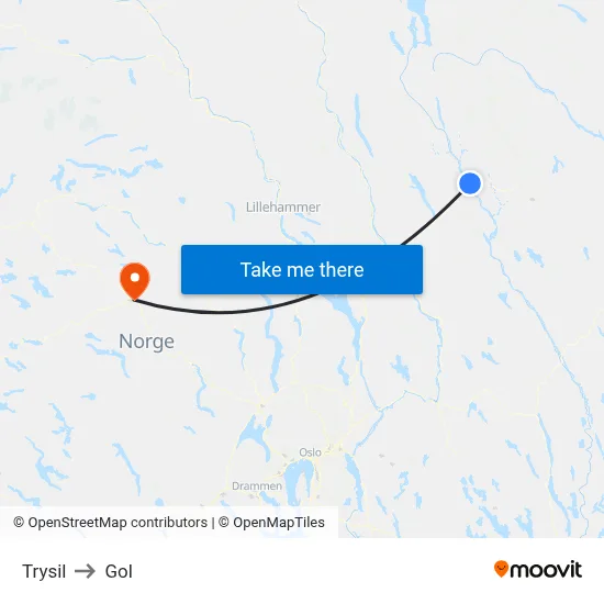 Trysil to Gol map