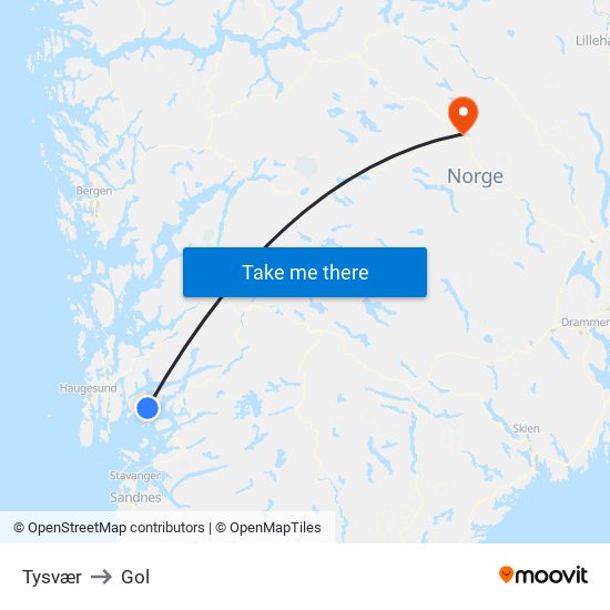 Tysvær to Gol map